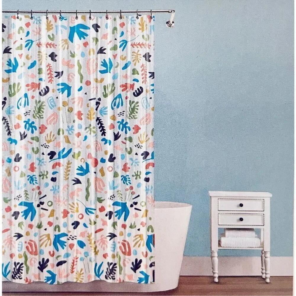 NWT Splash HOME Peva DEAUVILLE White, Blue, Green, Yellow & Black Shower Curtain